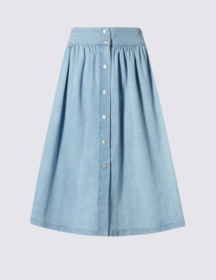 Tailored Fit Denim Midi Skirt